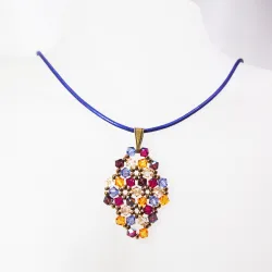 Pendant 65cm - Malvina Rhombus S-Purple Leather - Pendant 65cm - Laiton bronze